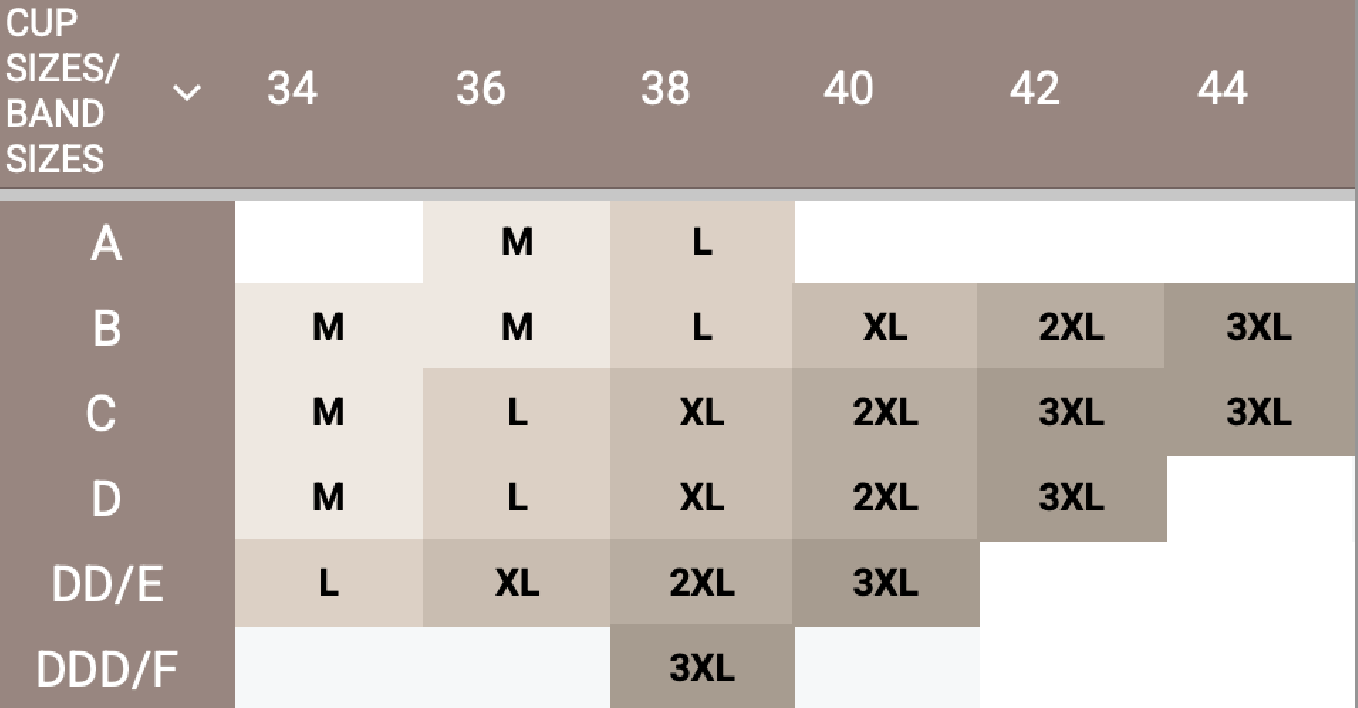 Size guide for Contour Bra - Beige